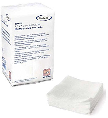 100x MaiMed Mullkompressen, Kompresse, Wundkompressen, Verbandmull, unsteril, 5x5 cm, 8-lagig