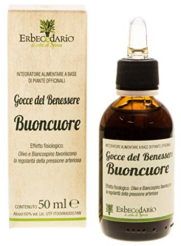 Gocce Del Benessere Buoncuore Erbecedario, Integratore per Regolarità della Pressione Arteriosa e Benessere Cardio-vascolare, Tintura Madre Di Biancospino, Cardiaca, Olivo E Fumaria - 50ml