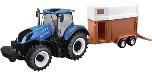 Tobar B18-44069 - Trattore New Holland T7HD con rimorchio per Cavalli, Scala 1:32, Colore: Blu