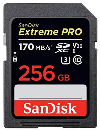 SanDisk Extreme PRO 256GB SDXC Memory Card up to 170MB/s, UHS-1, Class 10, U3, V30, Black