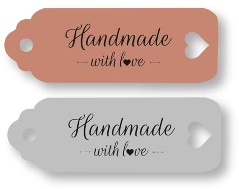 Generic Hochzeit, Kommunion, Konfirmation, Taufe Geschenkanhänger Etiketten Handmade with love 8 x 2,8 cm Papier 300g/m², 250g/m² Kraft