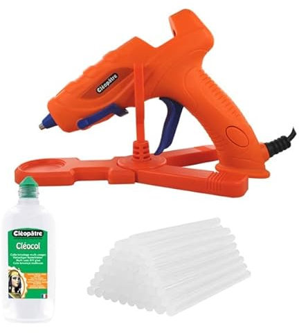 Cléopâtre LOTPOPC2-1 Pack collage - Mini pistolet à colle + 60 bâtons recharges + Cléocol 100g, Blanc, Flacon