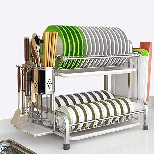 MHSHYSQ 2 Tier Dish Drainer Draining Board Draining Rack Cup Bowl Holder Chopsticks Rack Cutting Board Holder