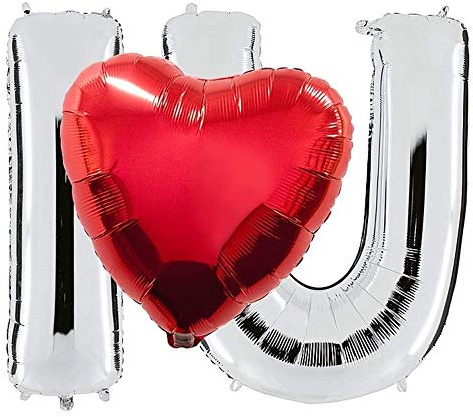 DIWULI 3 Teile I Love U Luftballon-Set mit Herz-Ballon, Silberne Buchstaben + Roter Herzform Folien-Luftballon, Herzluftballon, Herzfolienballon, Folien-Ballons für Geburtstag, Hochzeit, Dekoration