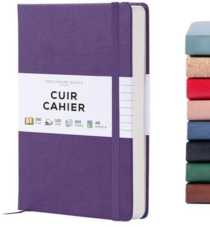 Linjerad anteckningsbok – Premium A5 dagbok från Beechmore Books | Klassisk 21,4 x 14,5 cm hårt omslag av veganläder, tjockt 120 gsm gräddfärgat papper | Presentask |