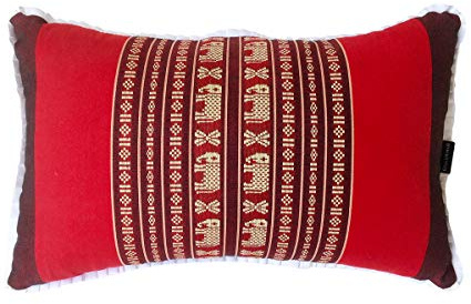 Collumino Traditional Thai Kapok Yoga and Meditation Support Pillow Large Rectangle size 45 x 28cm (Red with Elephants)