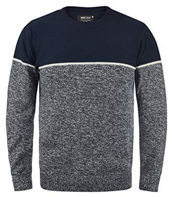 Indicode IDLynn stickad tröja för män, finstickad tröja med rund hals, Marin (400), L