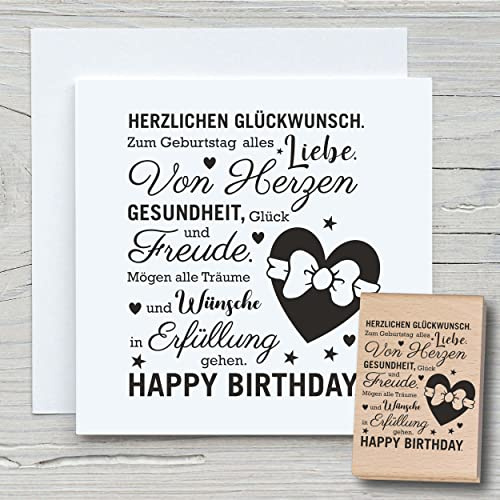 NEWSTAMPS Stempel Herzlichen Glückwunsch 05 Motivstempel groß aus Holz & Gummi zum Karten und Geschenke basteln, Holzstempel für Geburtstage, Spruchstempel, Textstempel, Scrapbook, Textilstempel, Deko