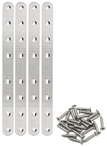 4 Pack Flat Mending Plate for Wood,ULIFESTAR Stainless Steel Straight Brackets 300mm / 12 Length 8 Screw Hole Flat Repair Fixing Wood Brace Joining Plates Connector with Fixing Screws