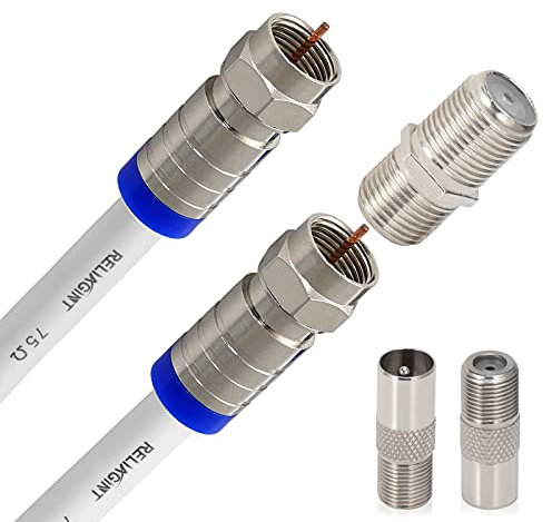 RELIAGINT RG6 TV Kabel 5m, wasserdichtes Kupfer F Stecker mit F81 Able zur Verlängerung, bis zu 3 Ghz High Speed HD Video für STB, Dish TV, Satellitenkabel, Antennen Koaxialkabel (5M, White)