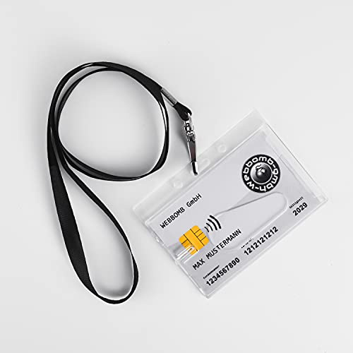 Ausweishalter + Lanyard Komplettset Kartenhalter horizontal mit Daumenausschub + Schlüsselband schwarz für Ausweise Karten Namensschilder Schutzhülle