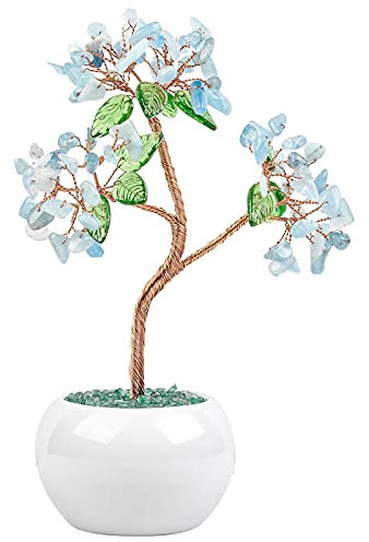 Amogeeli Heilender Kristall-Geldbaum mit Keramiktopf, Stein-Bonsai-Glücksbaum für Fengshui-Heimdekoration