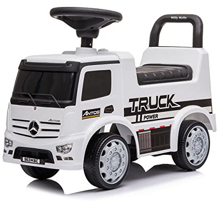 Milly Mally Fahrzeug Mercedes Antos Rutscher für Kinder im Alter von 1 bis 3 Jahren Auto mit interaktivem Lenkrad Weiss