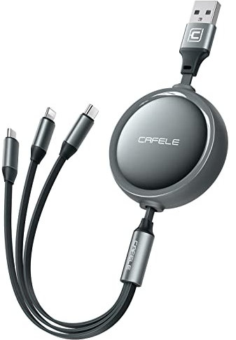 CAFELE Einziehbar KFZ Multi USB Kabel, 3.3ft【Play Car】, Einseitig Dehnbar, Anti-Knäuel【Sicheres Fahren】, 3 in 1 Einziehbar Ladekabel für Phone,Android,Galaxy,Huawel,LG,Pad