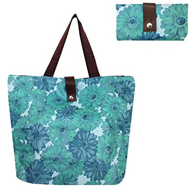 FuninCrea Faltbare Einkaufstasche Wiederverwendbare Waschbare Umweltfreundliche für Shopping, Reisen, Lebensmittelgeschäft, Blau, 12x45x32