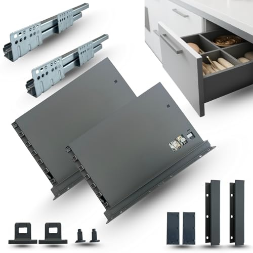 Cajón en kit de extracción total para ambiente, dormitorio, baño, cocina, oficina, diseño delgado, capacidad de 40 kg, guías sincronizadas (H 203 mm - P 500 mm)