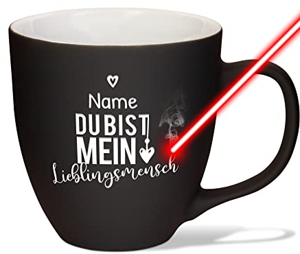 XXL Jumbotasse graviert mit Name und Spruch - Lieblingsmensch - Hochwertige Porzellan-Tasse mit Gravur, Soft Touch Oberfläche matt, Geschenk für Mama | Diamond Black, 400 ml