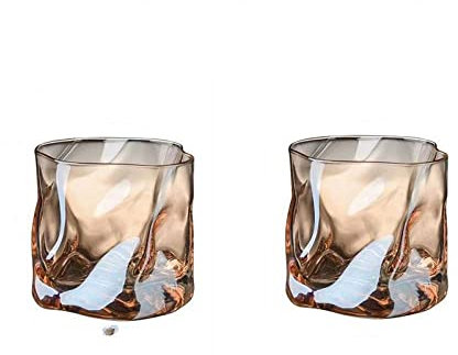 PEEHOO 1/2 Stück 280 ml Glas Familie Bierbecher Weinbecher Kaffeeglas Becher Küche Saft Whisky Tumbler Wasser zum Trinken Trinkgefäße, 2 Stück, Bernstein, 280 ml