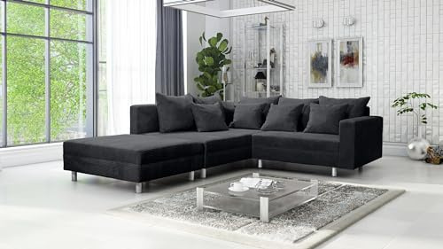 Kuechen-preisbombe Wohnlandschaft Sofa Couch Ecksofa Eckcouch Cordstoff Graphite + Hocker Minsk L