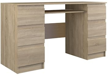 VBChome Schreibtisch 130 x 51 x 76 cm Eiche Sonoma Schreibtisch mit 6 Schubladen Computer-Schreibtisch Bürotisch Computertisch Arbeitstisch PC-Tisch Laptoptisch Eiche Sonoma