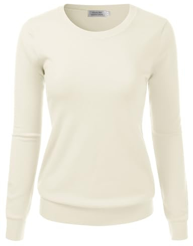 danibe Women's Crewneck Long Sleeve Pullover Premium Soft Knit Sweater Ivory L