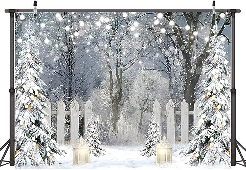 AIIKES 7x5FT Fond de Photographie d'hiver Fleur Scintillante Fond Blanc de Cèdre Fleur Vacances de Noël Fête Décoration Bannière Enfants Portrait Studio Photo Prop 12-621