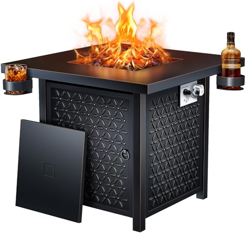 Ciays Brasero de gas propano de 71 cm con dos portavasos, 50.000 BTU de gas de acero con sistema de encendido por pulso, perfecto para patio, jardín y patio trasero, CIFPT11B, color negro