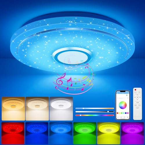 TOPPLEE Lámpara de Techo LED, Regulable Lámpara RGB Compatible con Control Remoto y Aplicación, 36 W Redonda Lámpara de Techo Inteligente, 3000 K-6500 K, Baño, Sala, Dormitorio