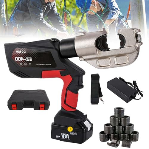 Crimpadora hidráulica de 12 matrices, 16-400 mm² Herramienta de crimpado hidráulico con maletín de transporte, recargable Juego de herramientas para prensar cables de batería eléctrica