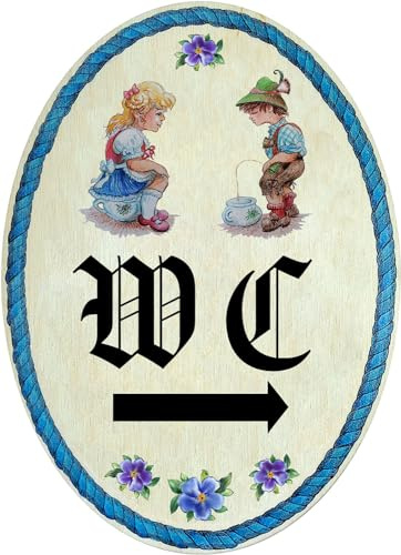 Kaltner Präsente Geschenkidee - Holz Geschenkartikel Deko Türschild im Antik Design Dekoartikel Motiv Toilette WC Rechts (18 x 13 cm)