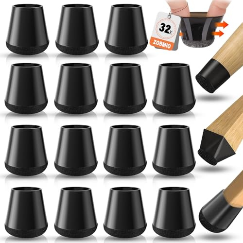 ZOBMIO Gommini per, 32 Pezzi con Feltro Tappi per Sedie, Piedini per Nero Tappi Silicone, Gommini per Sedie Rotondi, per Pavimenti Antigraffio e Cancellazione Del Rumore(14-20mm）