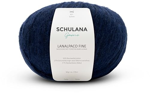 Baumwolle zum Stricken und Häkeln I 56% Baumwolle, 27% Schurwolle (Merino extrafine), 17% Alpaka (Baby), 3% Viskose I 50g/ca. 170m Dunkelblau I Lanalpaco Fine Garn für Strickwaren und Accessoires
