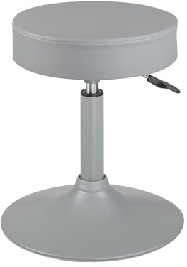 Kayelles Taburete de Trabajo de Oficina sin Ruedas, Asiento Redondo Grueso tapizado en Cuero sintético Acolchado, Altura Ajustable de 43 a 57 cm, Base metálica Ancha Antideslizante YU (Gris).