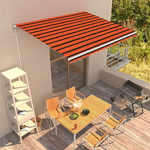 Gecheer Tenda da Sole Retrattile Manuale,Tenda da Sole per Balcone,Tenda da Sole a Bracci,Tenda da Sole per Esterno Avvolgibile,Tende da Veranda,Balcone,Patio,Terrazzo 400x300 cm Arancione e Marrone