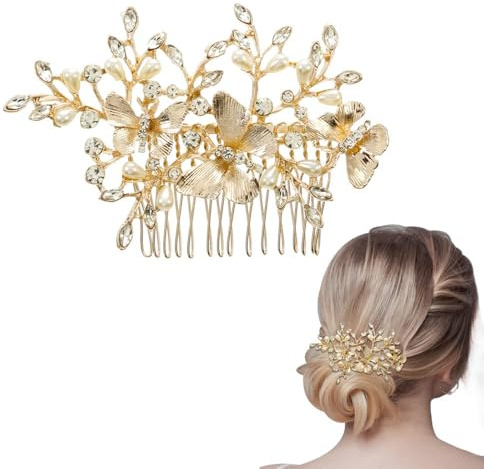 QKEPCY Braut Hochzeit Haarkamm Diamant Perlenkamm Kristall Schmetterling Haarspange Strass Kopfschmuck Haaraccessoires Blume Haarnadel für Damen und Mädchen Geburtstagsfeier