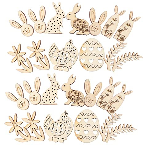 STOBOK 100stücke Ostern Holzscheiben Hasen Und Eierform Bastelmaterial Für Kreative Projekte Dekoration Für Ostern Unlackierte Holz-ausschnitte Für Familienaktivitäten