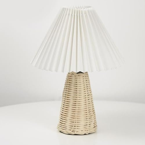 Denash Nachttischlampe, Rattan-Plisseelampe, weiches warmes Licht, Touch, 3 W, für Schlafzimmer