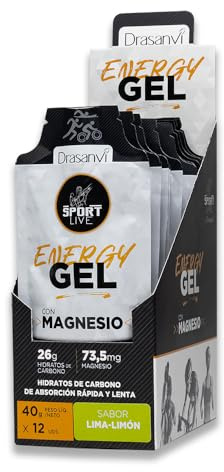 DRASANVI Gel Energético con Magnesio | Más Energía | Acelera la Recuperación Muscular | Rehidratación | Hidratos de Carbono de absorción rápida y lenta | Sabor Lima-Limón | 12 uds x 40g