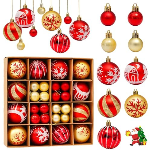 Bolas de Navidad, 44 Piezas Multicolor de Plástico para Árbol, Adornos Colgantes Brillantes, Decoración Navideña (Rojo+Dorado)