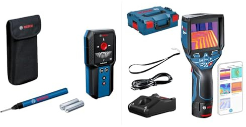 Bosch Professional Ortungsgerät GMS 120-27 (Ortet nicht-magnetisches Metall, magnetisches Metall, Spannungsleitungen, Holz) & 12V System Wärmebildkamera GTC 400 C (–10 bis +400 °C, 160 x 120 Pixel)