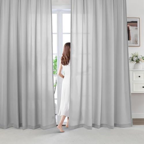 BellaHills Voile Curtains 90 Drop Non-See-Through Full Privacy Semi Sheer Curtains for Living Room/Bedroom Chiffon Curtains Eyelet Net Curtain for Windows 2 Panels, 55 x 90 Inch, Grey