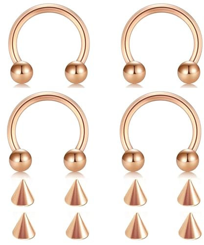 Tolldek 4er Edelstahl Nasen Piercing Stechen Set, 1.2mm U Hufeisen Barbell Kegel Ersatz Nasenstecker, Piercing Tragus Ring, Lippen Ohr Nasen Piercing für Damen