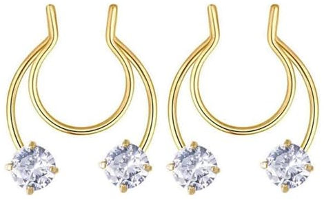 Tolldek 2 Stücke Edelstahl Piercing Nasenstecker, Gold 1.2mm U Hufeisen Nase Piercings, Tragus Piercing mit Zirkonia, Lippen Piercing Ringe Ohrringe für Frauen
