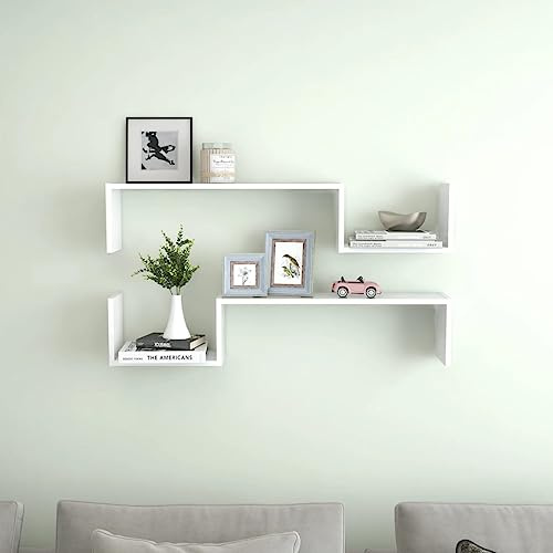 puraday Estantería de pared para salón, color blanco, 2 unidades. 100 x 15 x 20 cm, material de madera, oficina en casa, estante colgante con un sistema de montaje invisible para dormitorio,