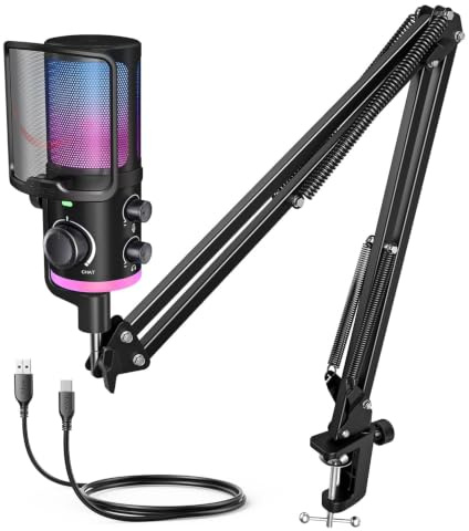 FIFINE AM6T USB Streaming Microphone for PC Gaming, Professional Condenser Mic with RGB, Noise Cancellation&Game/Chat Mixer-Plug & Play for Discord Chat/Streamer/Podcaster, with Boom Arm&Pop Filter | Noise Cancellation, ChatMix Dial, Quick Mute, RGB Control, Gain Knob, Boom Arm, Monitoring, for Streaming Twitch Podcast