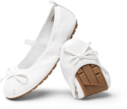 DREAM PAIRS Little Girls Toddler Ballet Flats Dress Shoes Mary Janes Shoes,Size 4 Big Kid,White,KKUMFA2502