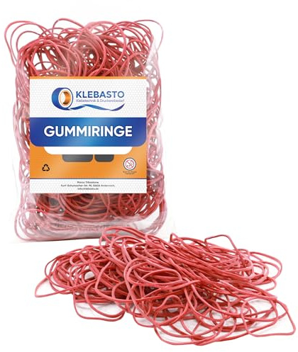 KLEBASTO Gummibänder | Gummiringe für Haushalt,Büro,Basteln | Haushaltsgummis zum Bündeln, Fixieren & Verschließen u. v. m. | 60% Kautschukanteil | Gummiringerl (Ø 50mm | 100g Beutel)