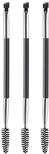 WOLMIK Duo Eye brow Brush - 3 PCS Angled Eyebrow Brush and Spoolie Brush, Eyelash Comb Eyebrow Brush Tool, 2 in 1 Mini Eyelash Brush for Eye Shadow Eyebrow Eyelash Tinting Angled Eyebrow