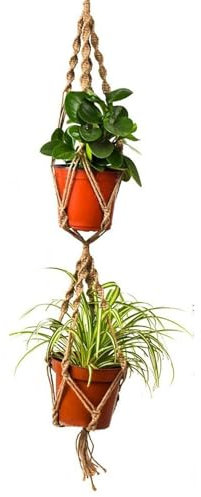 Wuyangcun Suspension pour plantes en jute - 110 cm - Double couche - Pour intérieur et extérieur - Pour deux pots de fleurs