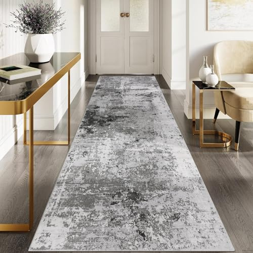 Cekene Mattlöpare för hallar halkfri grå 80 x 300 cm extra lång köksmatta tvättbar sliten halllöpare matta låg lugg golvmatta för entré badrum tvätt sovrum